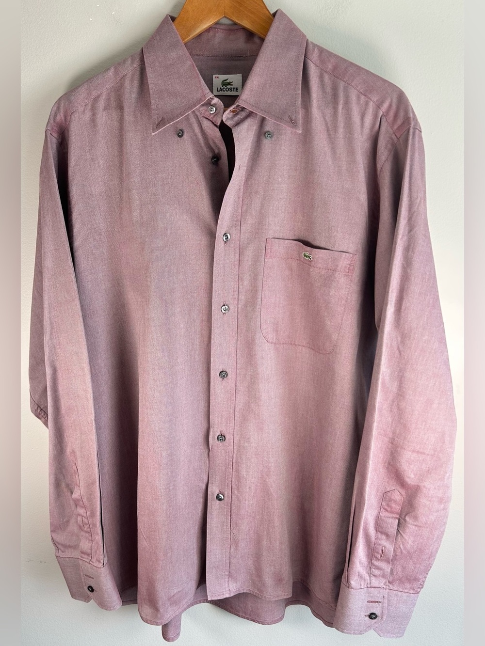Lacoste Mens Button Down Shirt Size 44/XL Mauve Rose Dress Casual Cotton Vintage